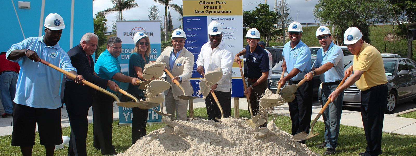 Foundation donor Jackie Mansfield and other community members at the groundbreaking of of Overtown's Gibson Park Gymnasium.
