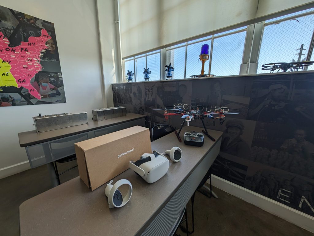 Pictured: The STEM and VR lab at Experience Aviation, with drones and VR headsets purchased with Open for Business funding